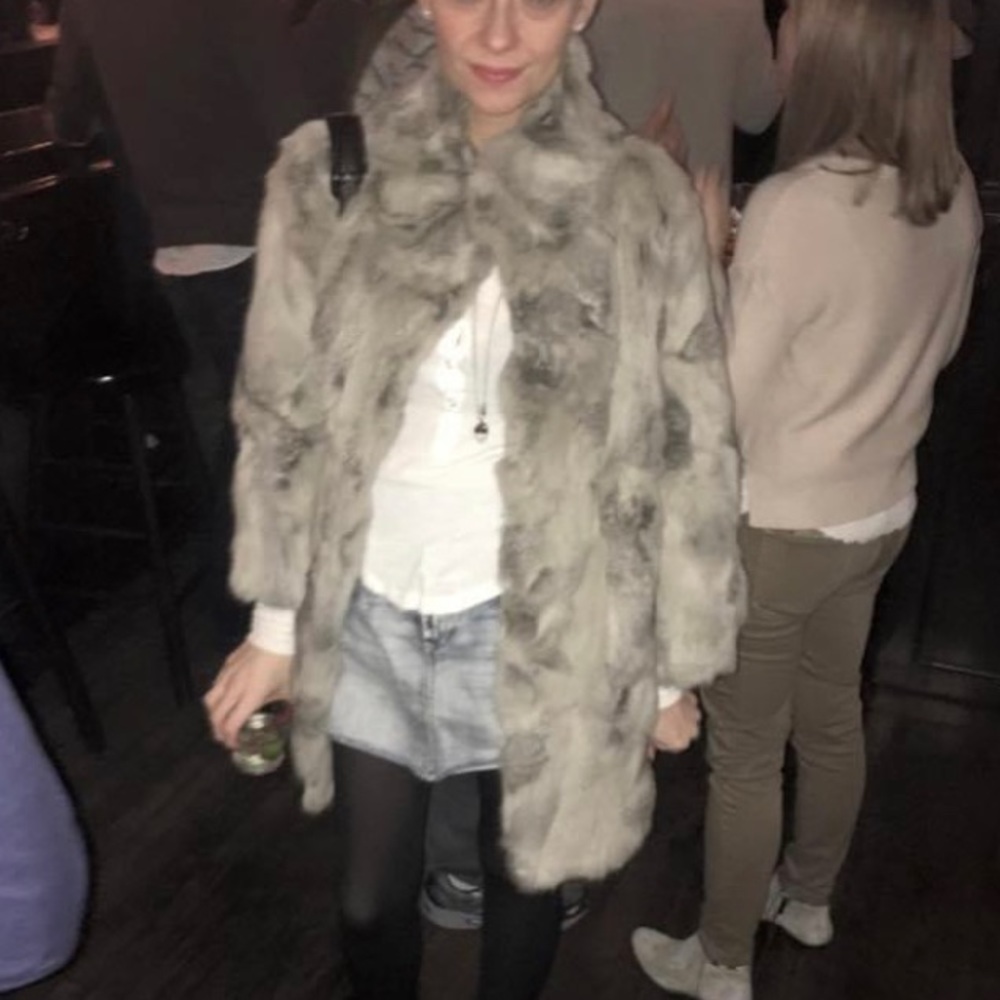 Adrienne Landau S/M Rabbit Fur Coat, Cropped Sleeve